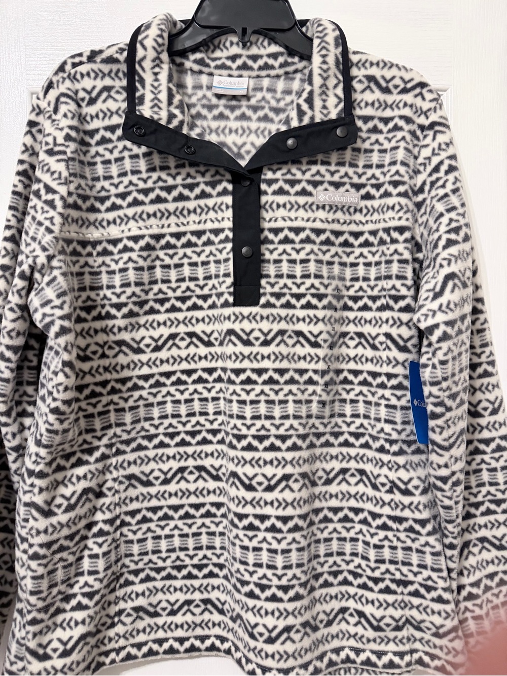 Columbia Black & White Patterned Fleece Snap-Placket Pullover